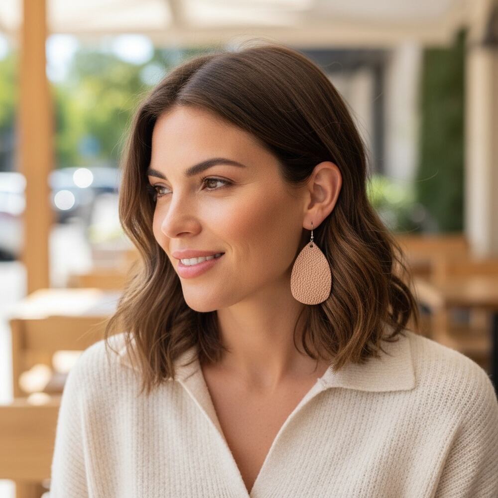 3/$25 - Bronze Leather Teardrop Earrings Metallic Textured Lightweight